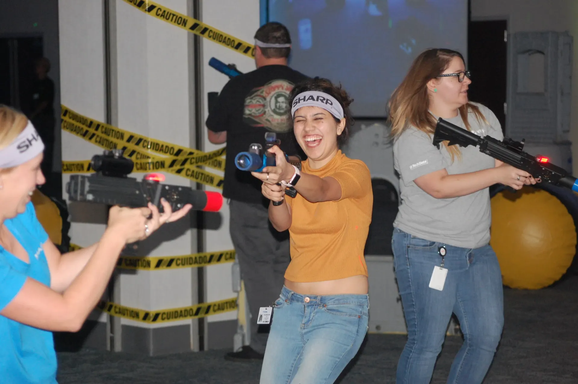 Corporate team-building laser tag event indoors