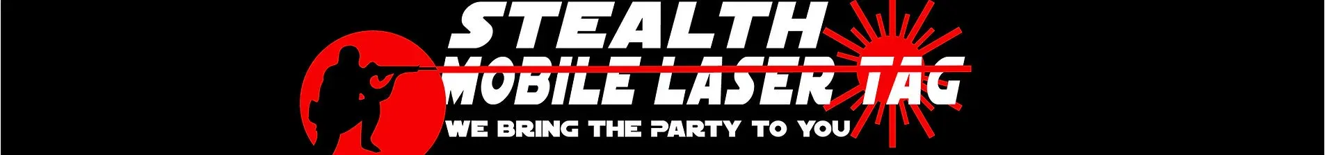 Official Stealth Mobile Laser Tag logo with a red laser soldier and the tagline We Bring the Party to You